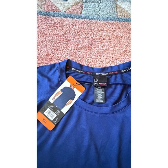 Spyder Active Performance T-Shirt Navy Blue Short Sleeve Crew Neck XXL NWT - Picture 2 of 8